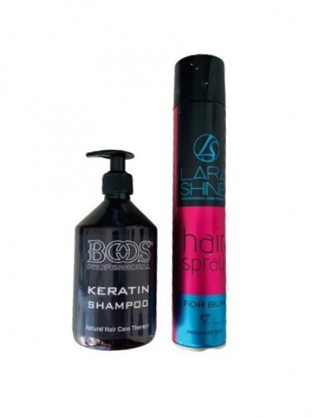 Pro Boos Profesyonel Keratın Şampuan 500 Ml + Kuaf Lara Shıne For Bun Saç Spreyi̇ 400 Ml